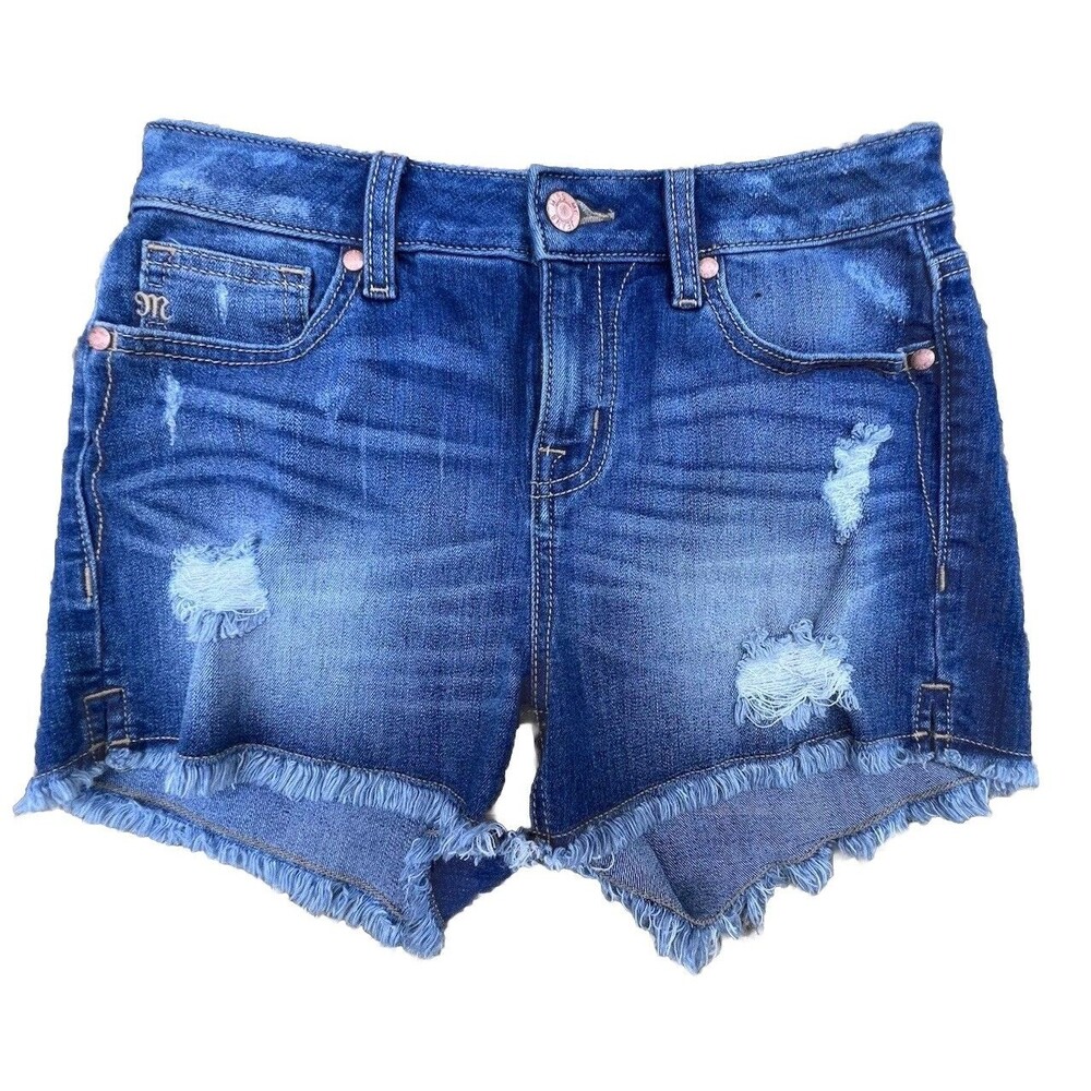 Miss Me Shorts Womens Blue Denim Cut Off Distressed Mid Rise Size 27